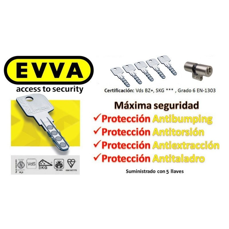 Bombín EVVA MCS Alta Seguridad Magnético 5 Llaves (Perfil Suizo para Ezcurra SEA 23) - Sin Pomo