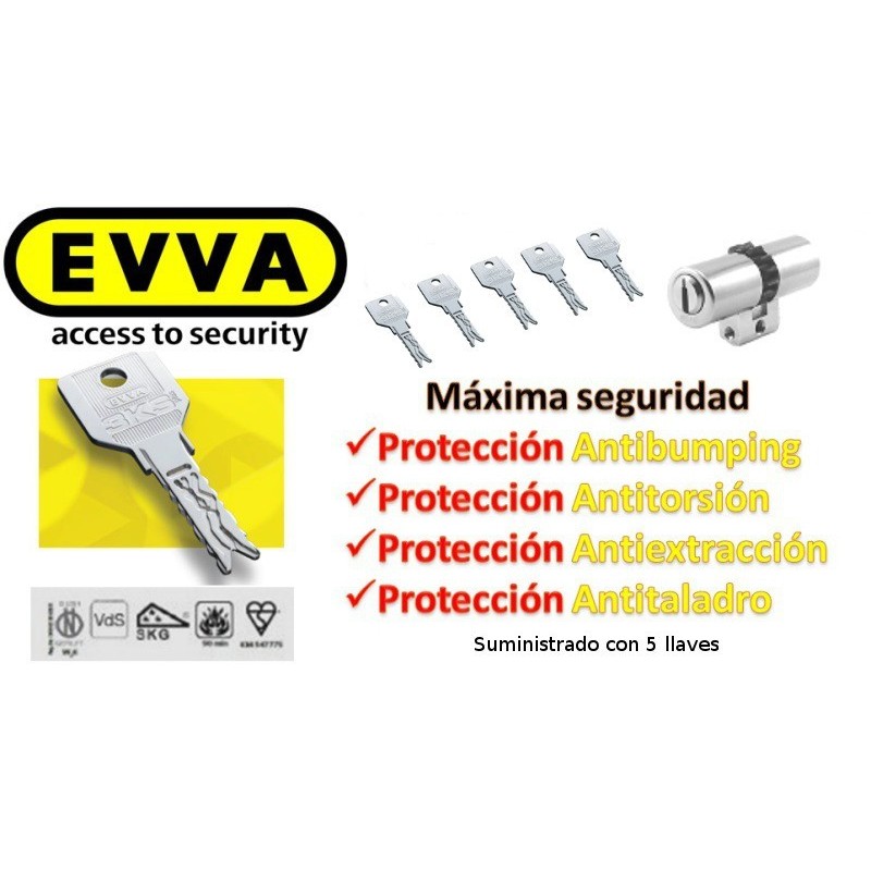 Bombín  EVVA 4KS PLUS Alta Seguridad 5 Llaves con Pomo (Perfil Suizo para Arcu)