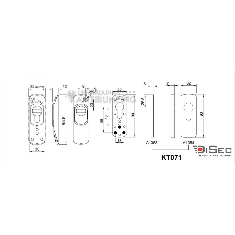 DISEC Serie SG77  - Escudo de Alta Seguridad para perfil estrecho